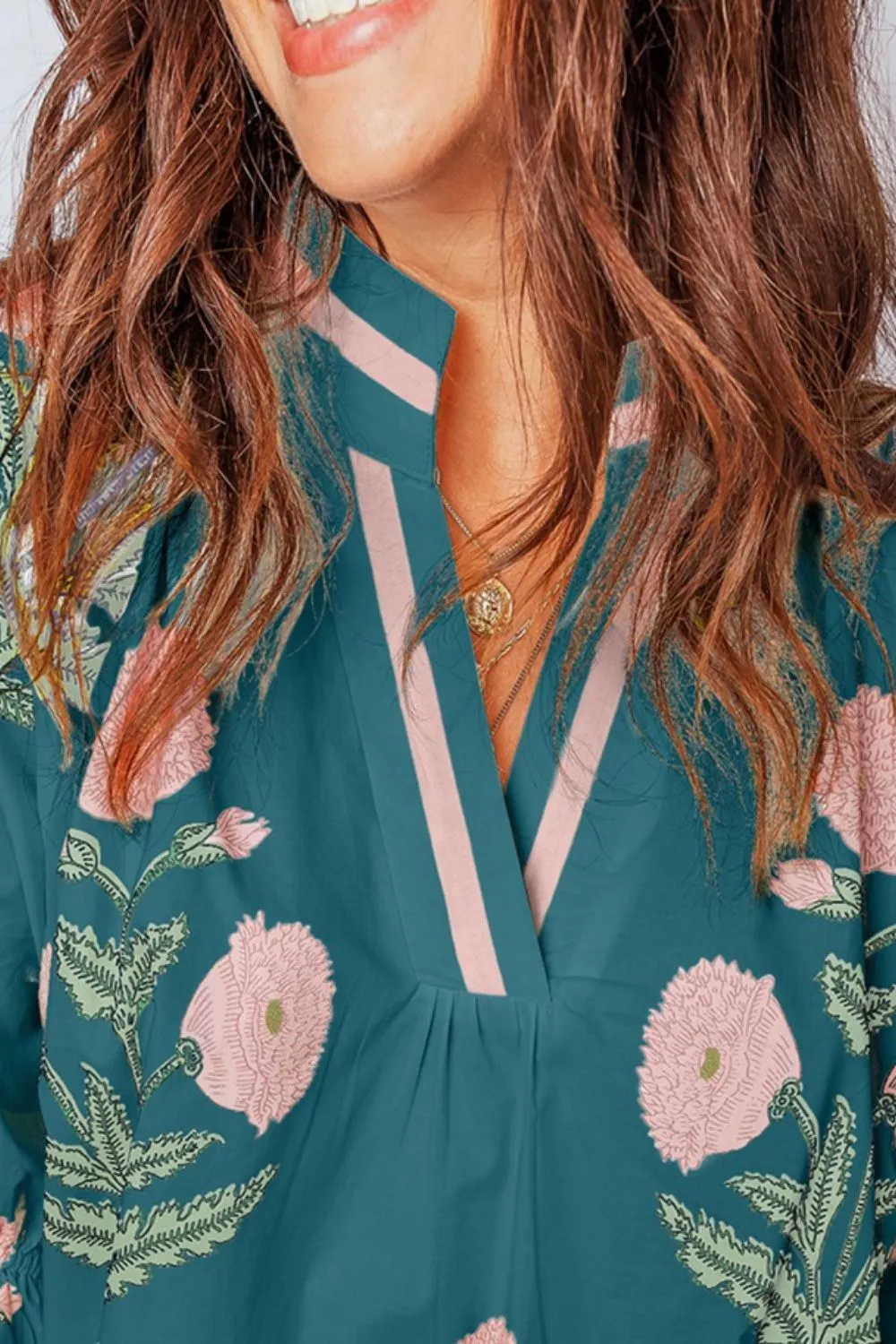 Floral Embroidered Notched Blouse, image 3