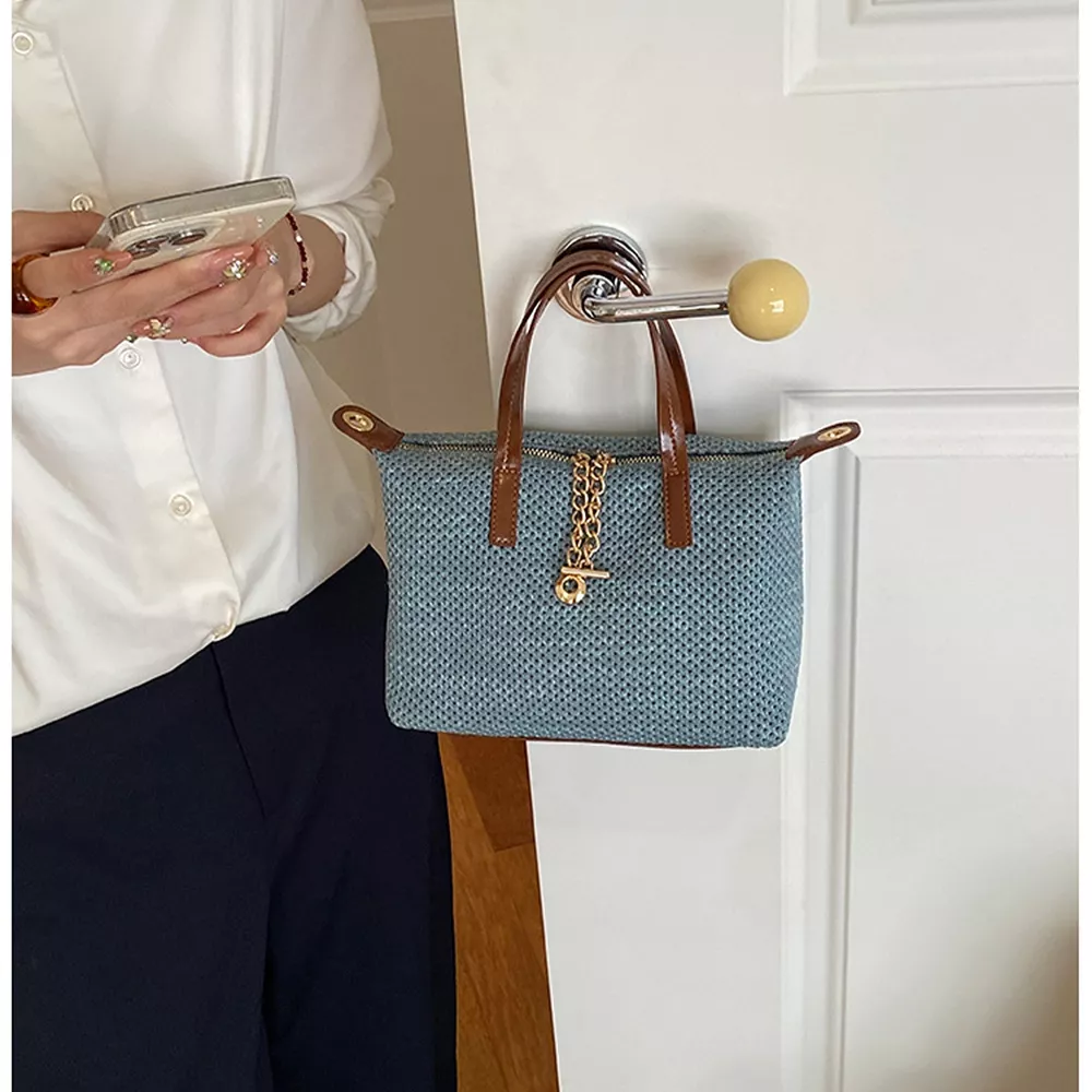 Woven Crossbody Bag with Leather Accents, image 3