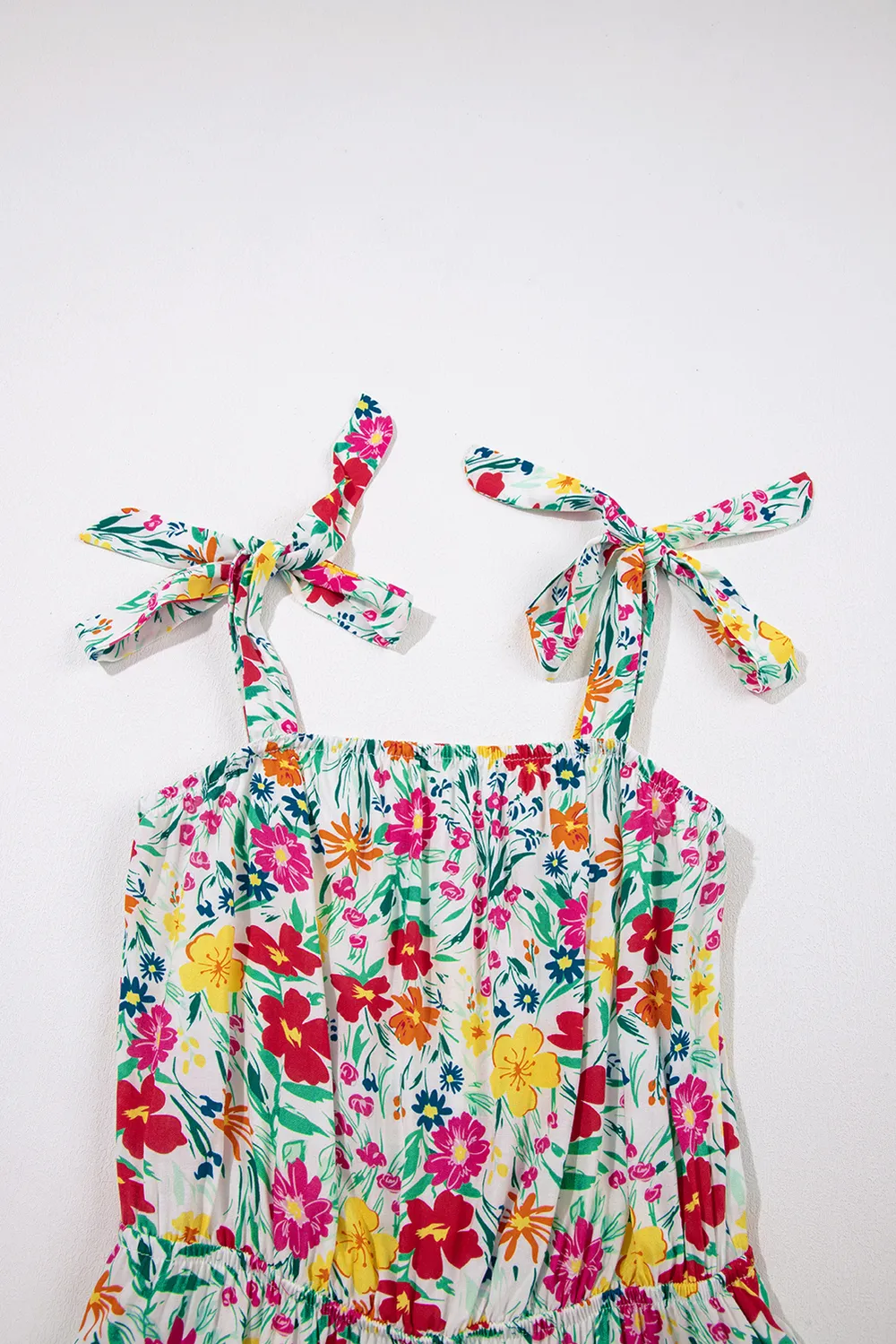 Floral Knotted Straps Cinched Waist Ruffle Hem Mini Dress, image 11