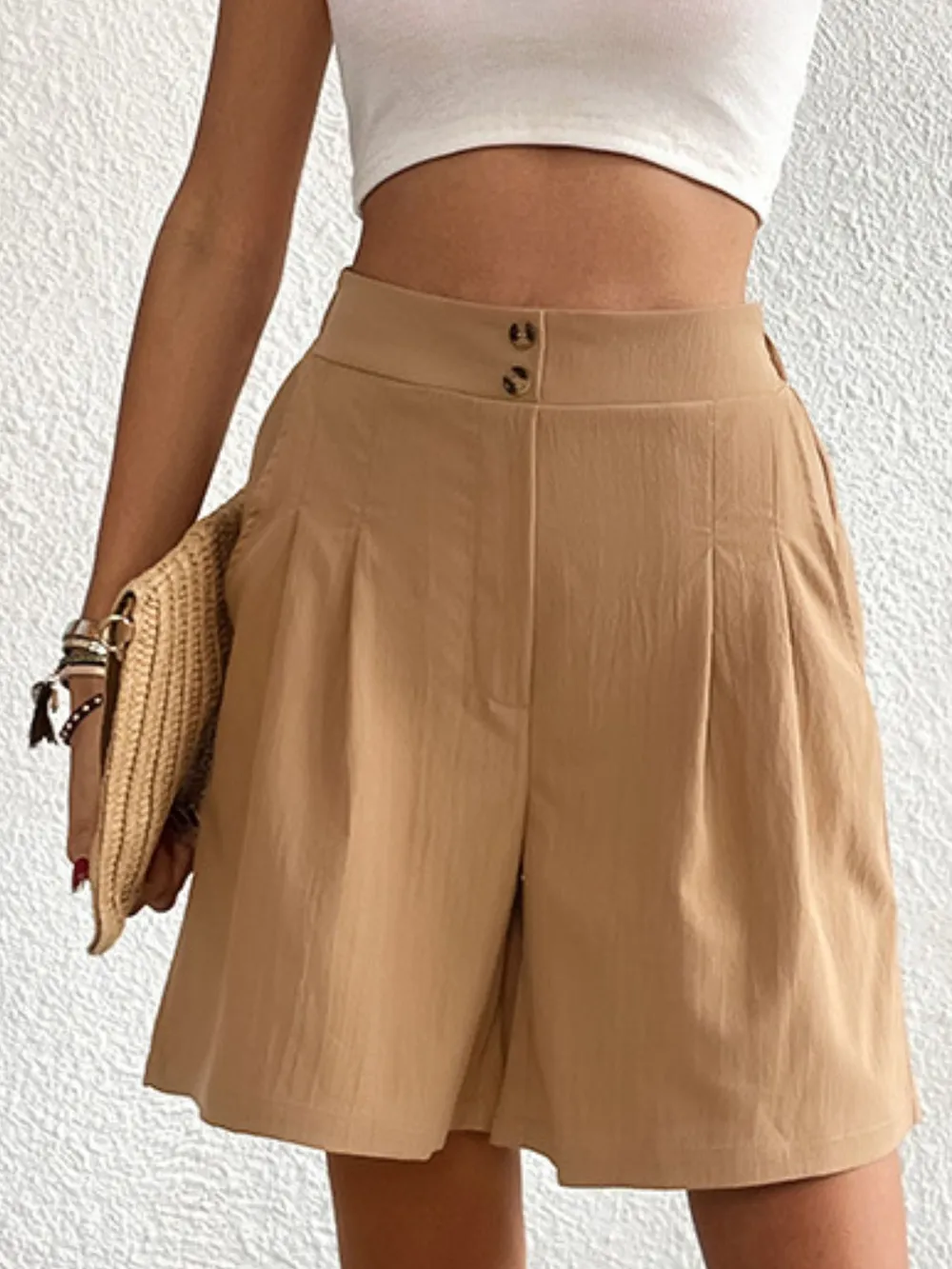 High-Waisted Pleated Shorts, image 4