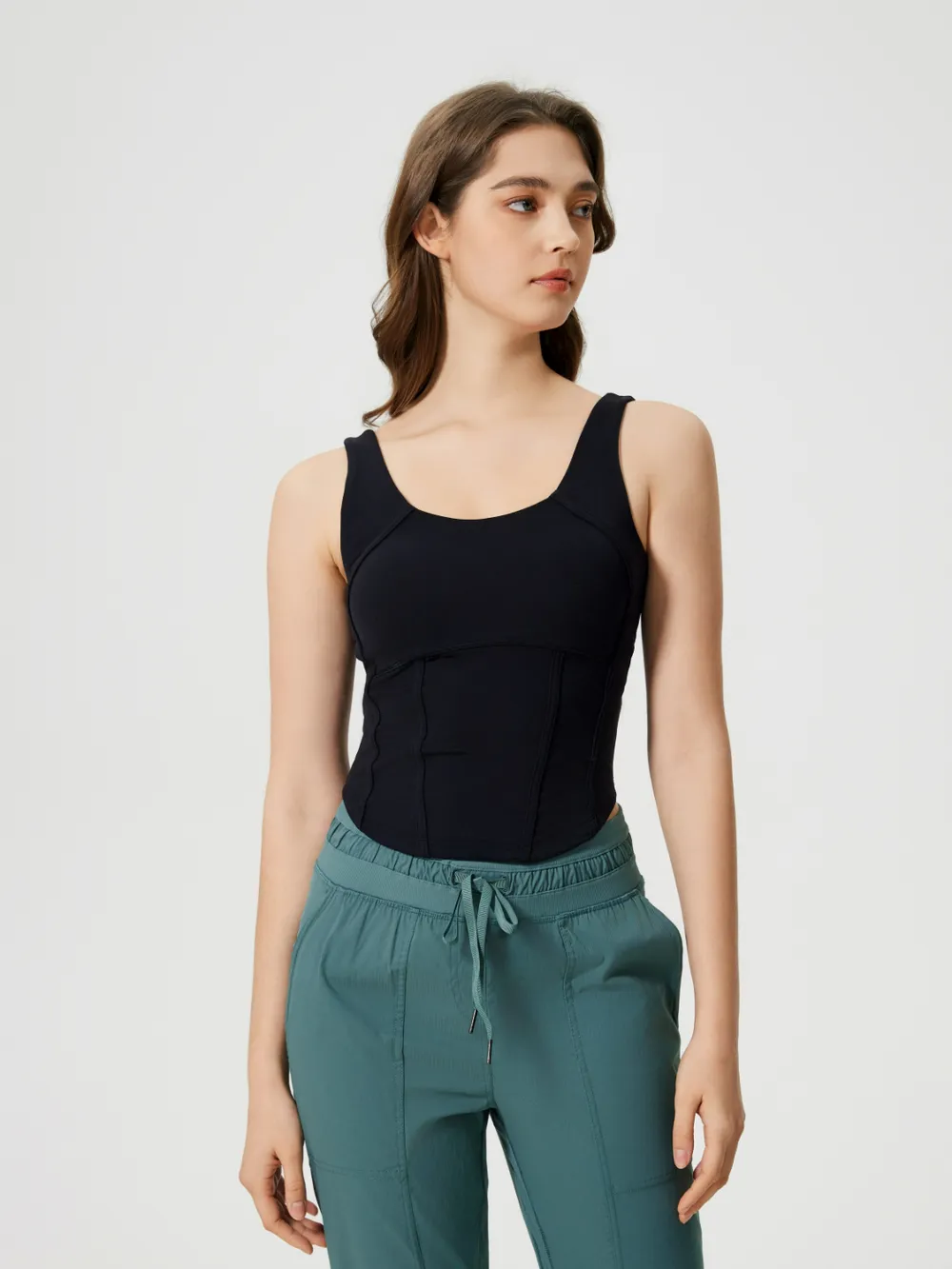 Round Neck Wide Strap Active Tank with Detachable Chest Pads, image 9
