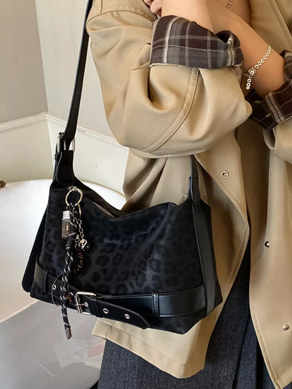 Leopard Print Suede Crossbody Bag, image 5
