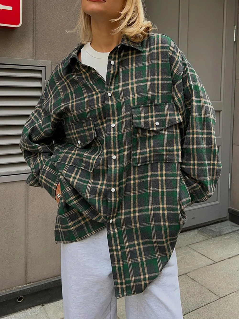 Pocketed Plaid Button Up Shacket, image 7