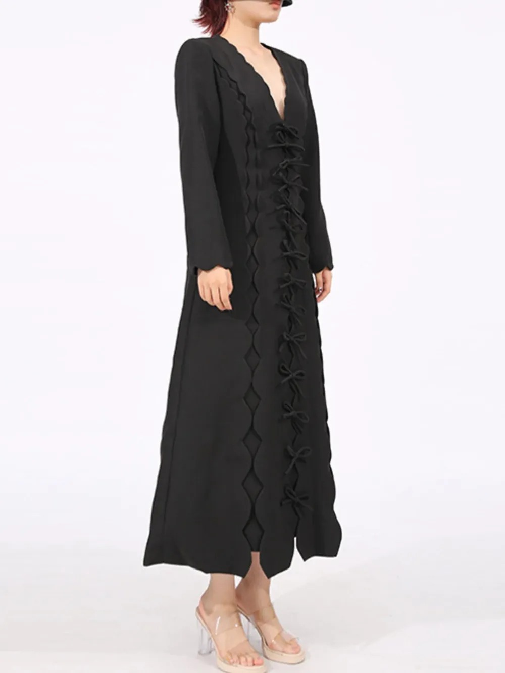 Long Sleeve Bow Front Midi Dress, image 6