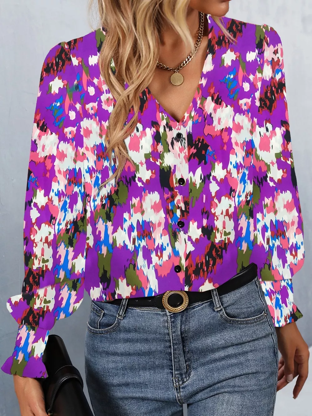 Printed Button Up Long Sleeve Shirt, image 13