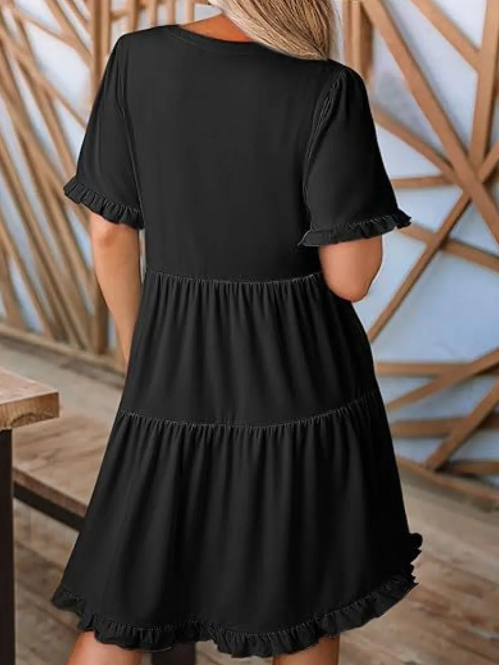 Tiered Notched Short Sleeve Mini Dress, image 15
