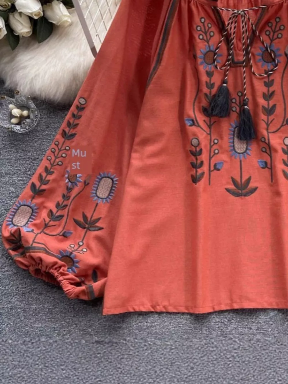 Embroidered Tie Neck Blouse, image 12