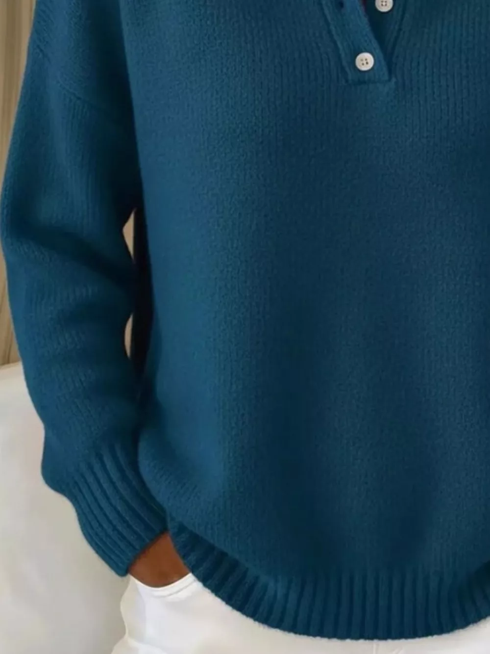 Full Size Button Detail Drop Shoulder Sweater Plus Size, image 20