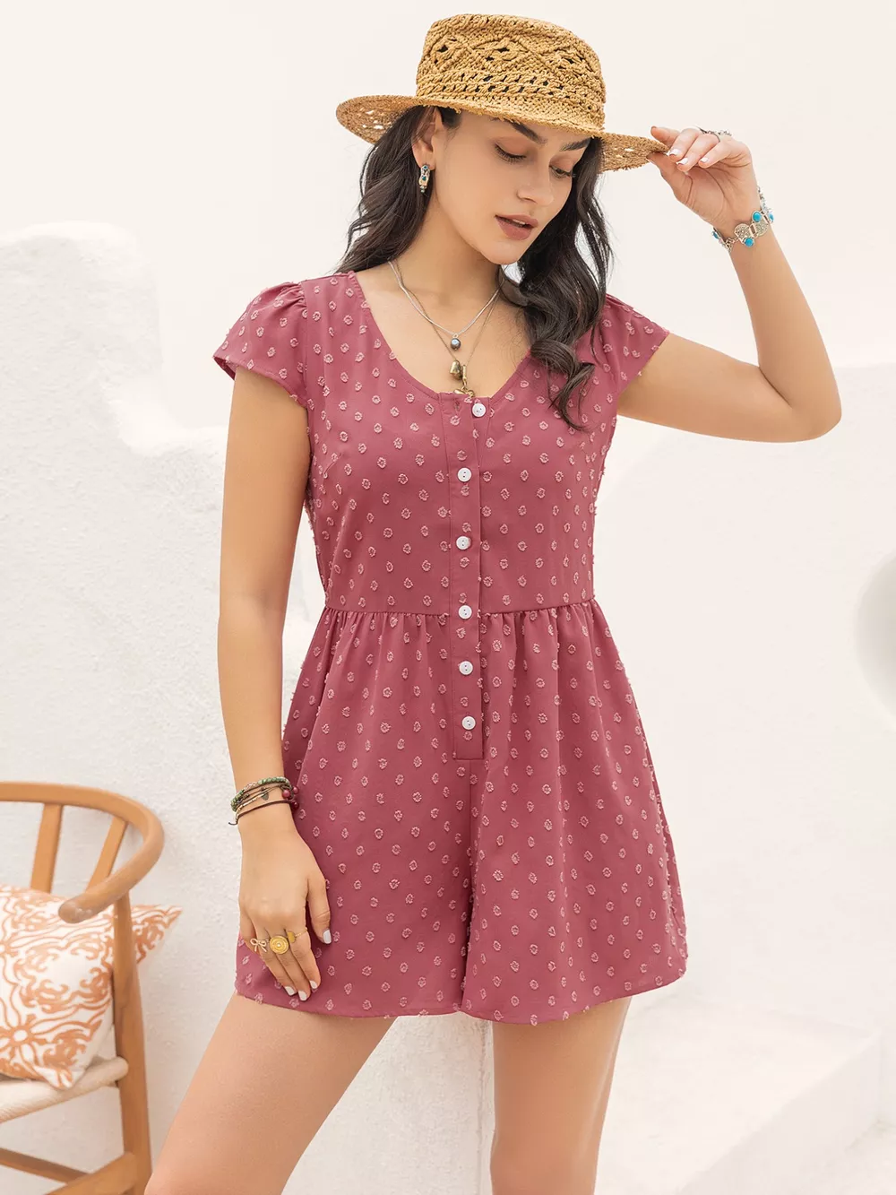 Swiss Dot Cap Sleeve Romper, image 7