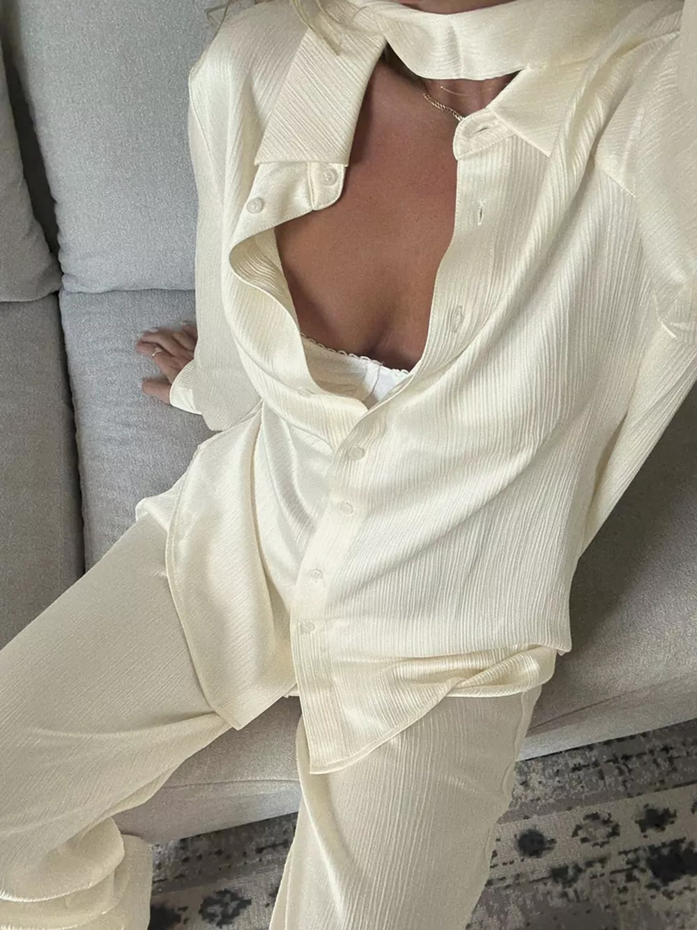 Texture Shirt and Wide-Leg Pants Set, image 5