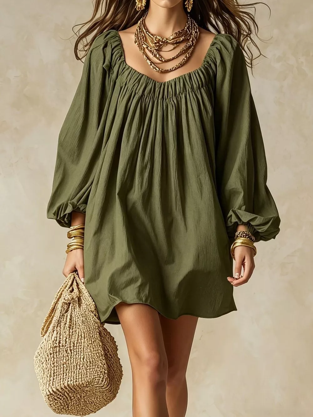 Flowy Balloon Sleeve Mini Dress, image 6