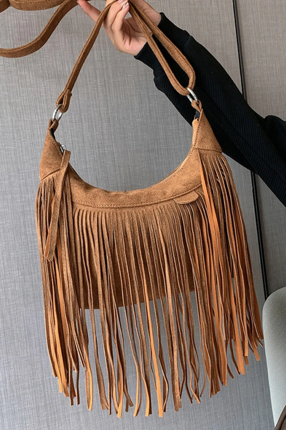 Suede Fringe Adjustable Strap Shoulder Bag, image 11