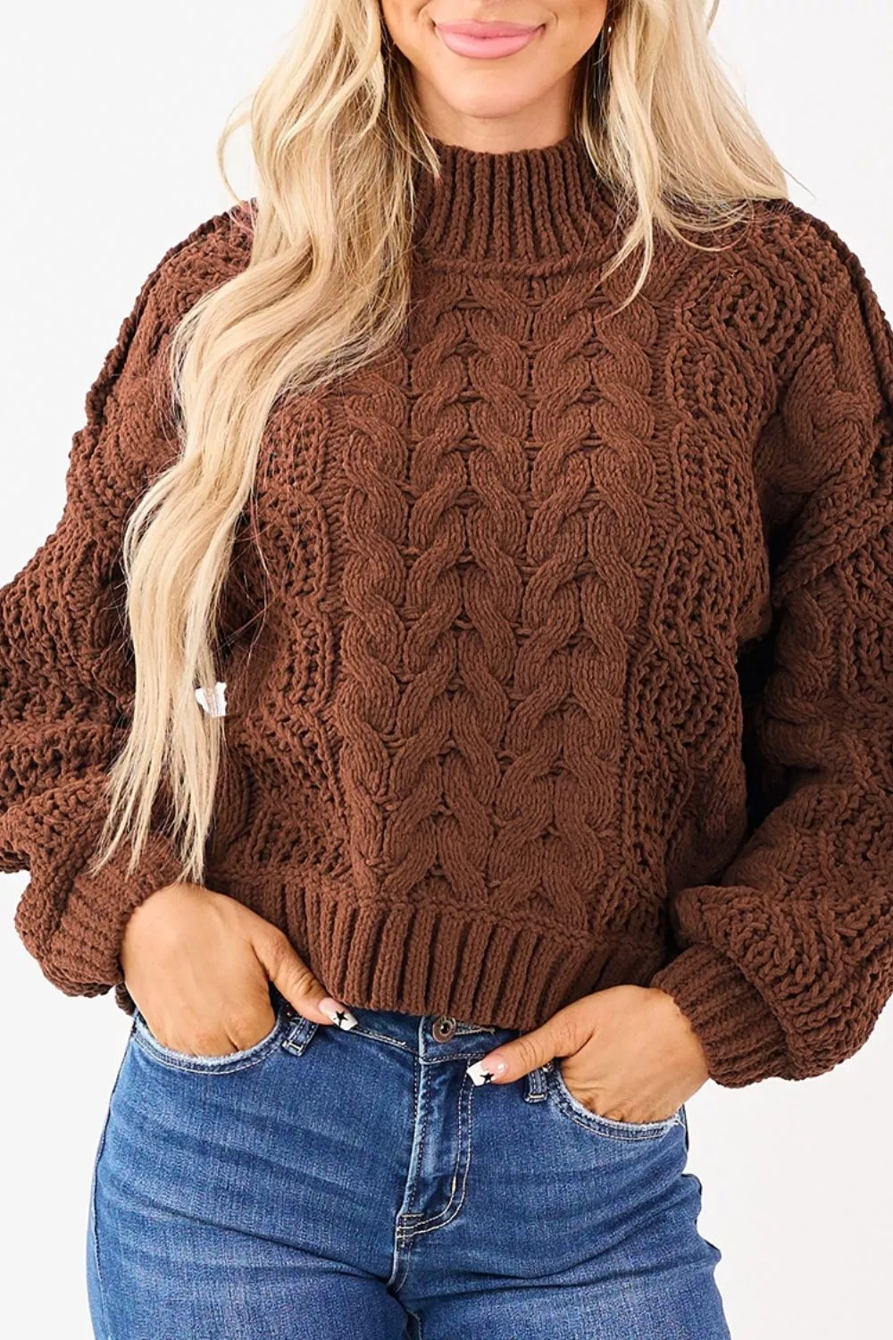 Mock Neck Cable Knit Sweater, image 3