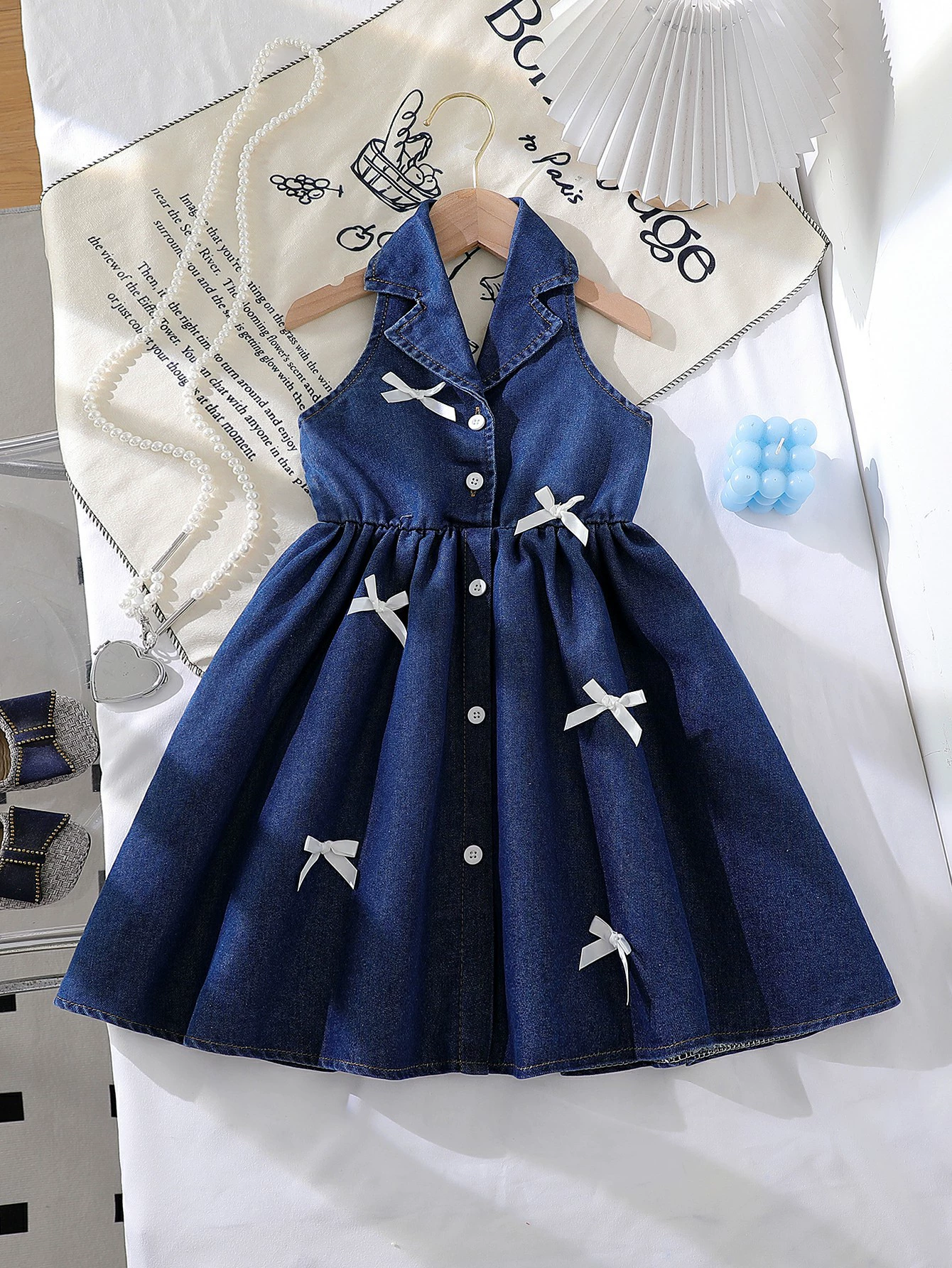 Children's Denim Bowknot Sleeveless Dress, image 2