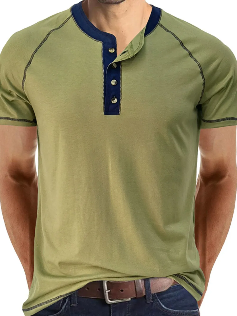 Men's Contrast Trim Henley Polo Shirt, image 11