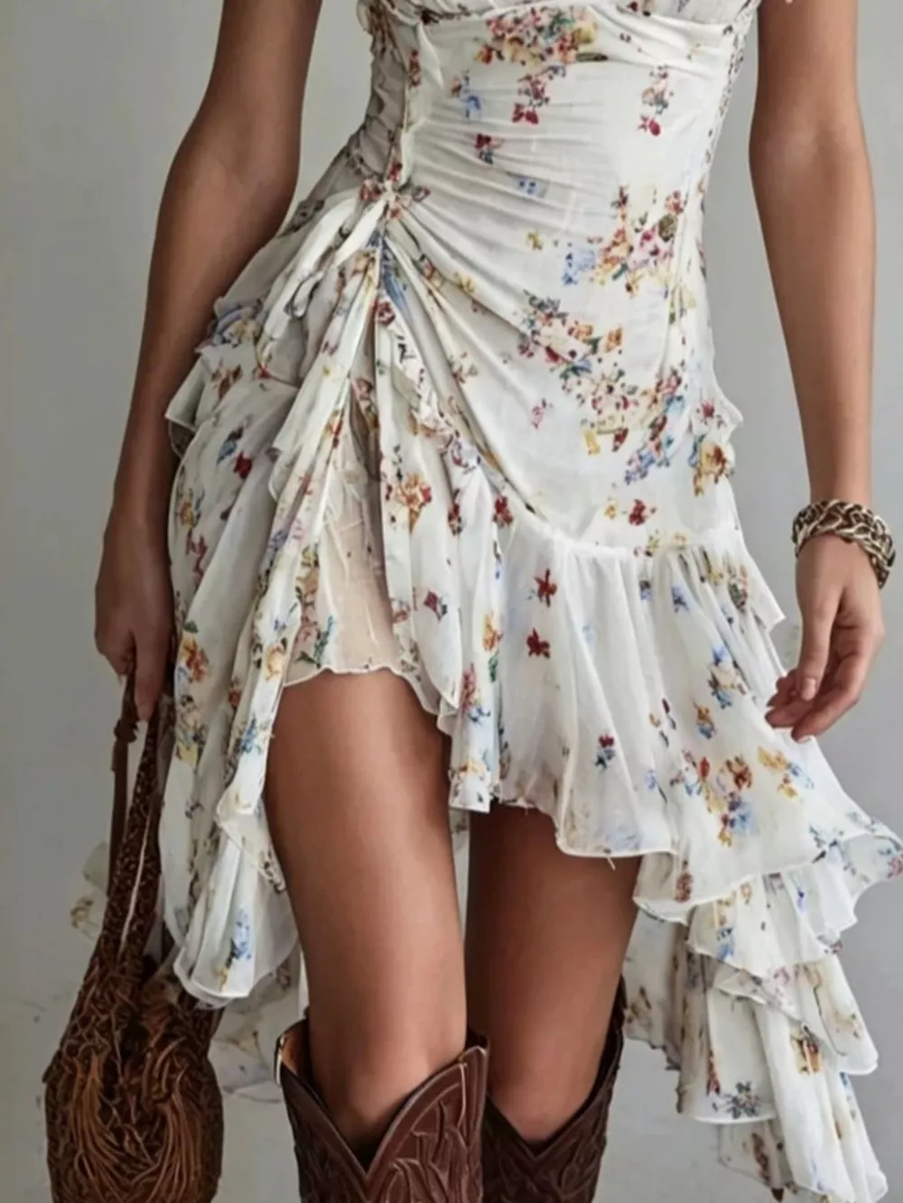 Floral Print Ruffled Hem Dress, image 3