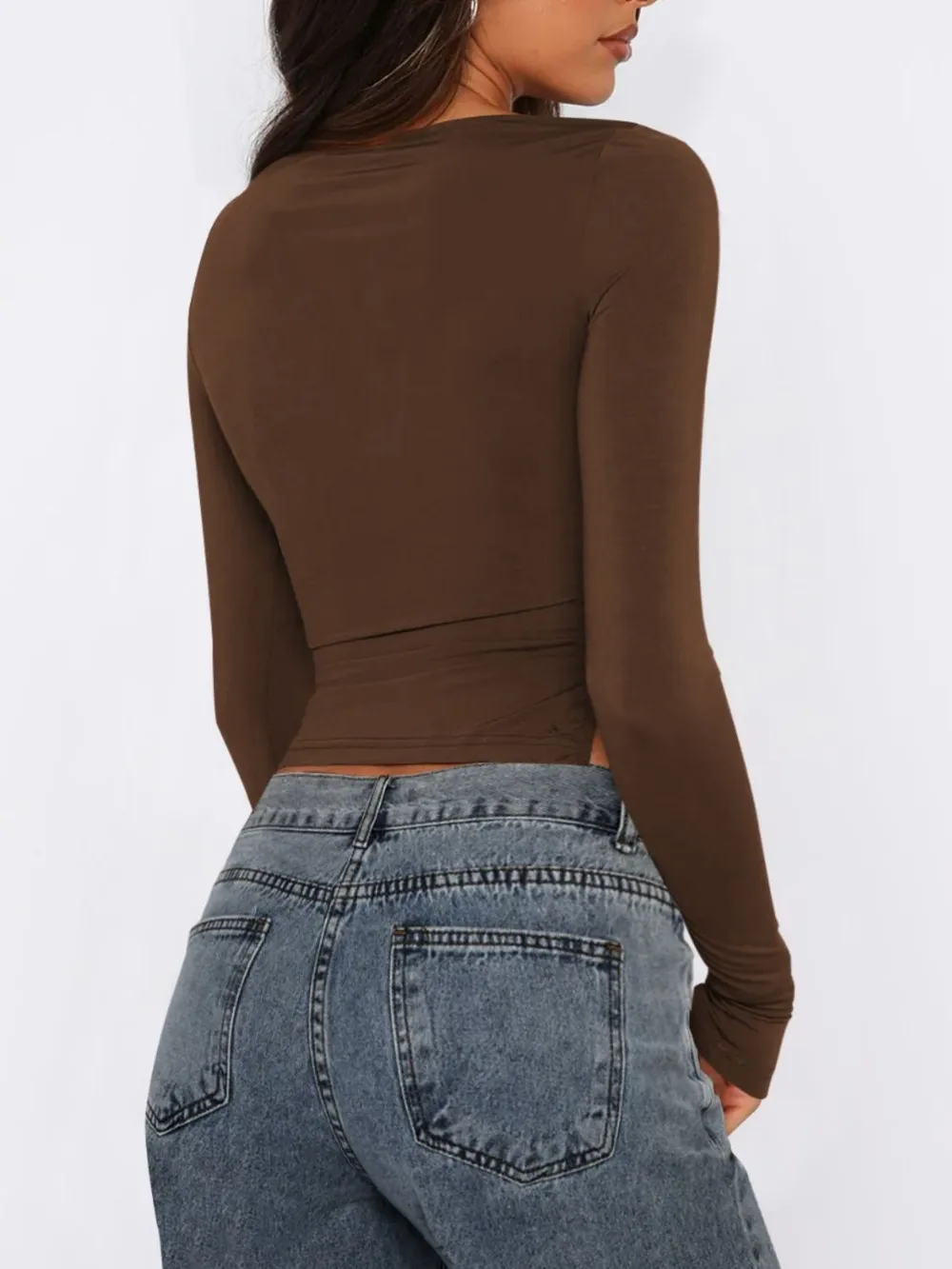 Tied Slit Round Neck Long Sleeve T-Shirt, image 12