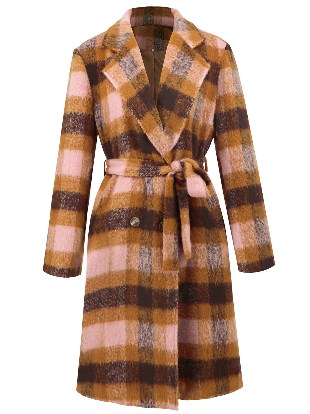 Tied Plaid Collared Neck Coat, image 15