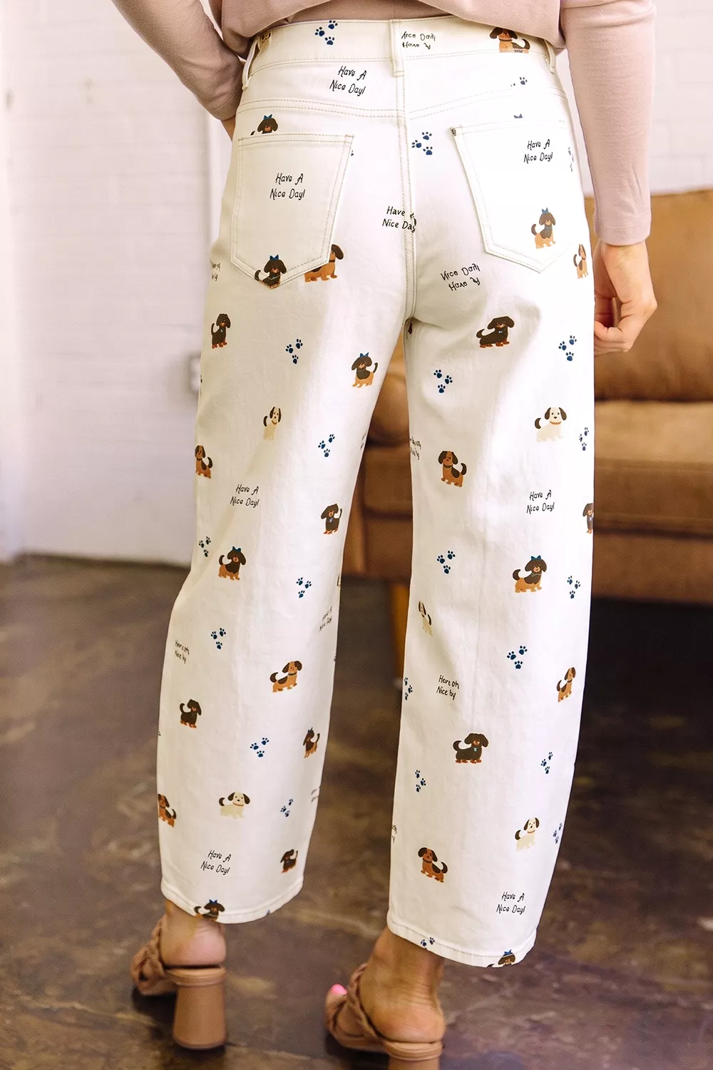 Abstract Dog Print Wide Leg Jeans, image 2