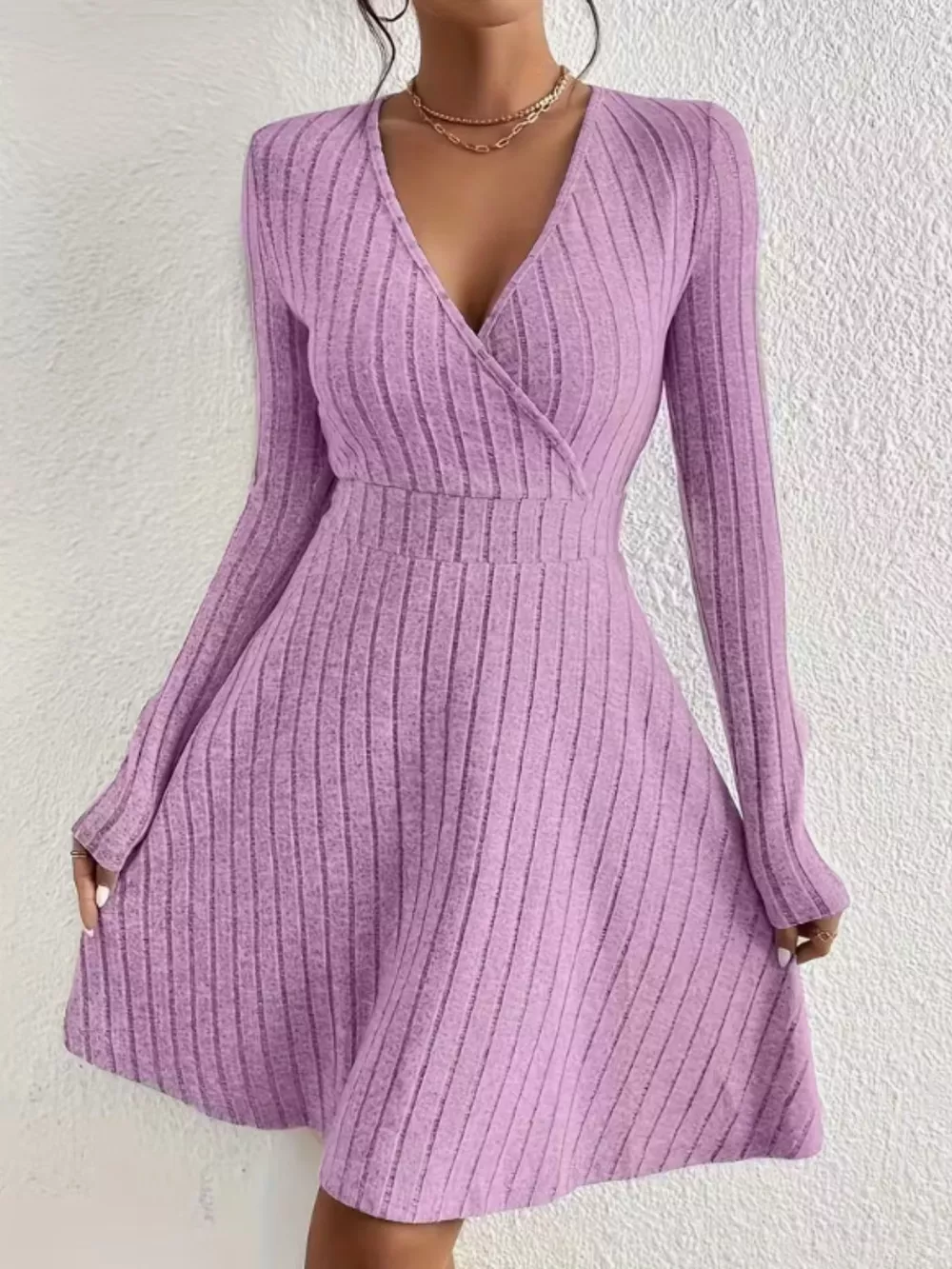 Ribbed Knit Wrap Mini Dress, image 24