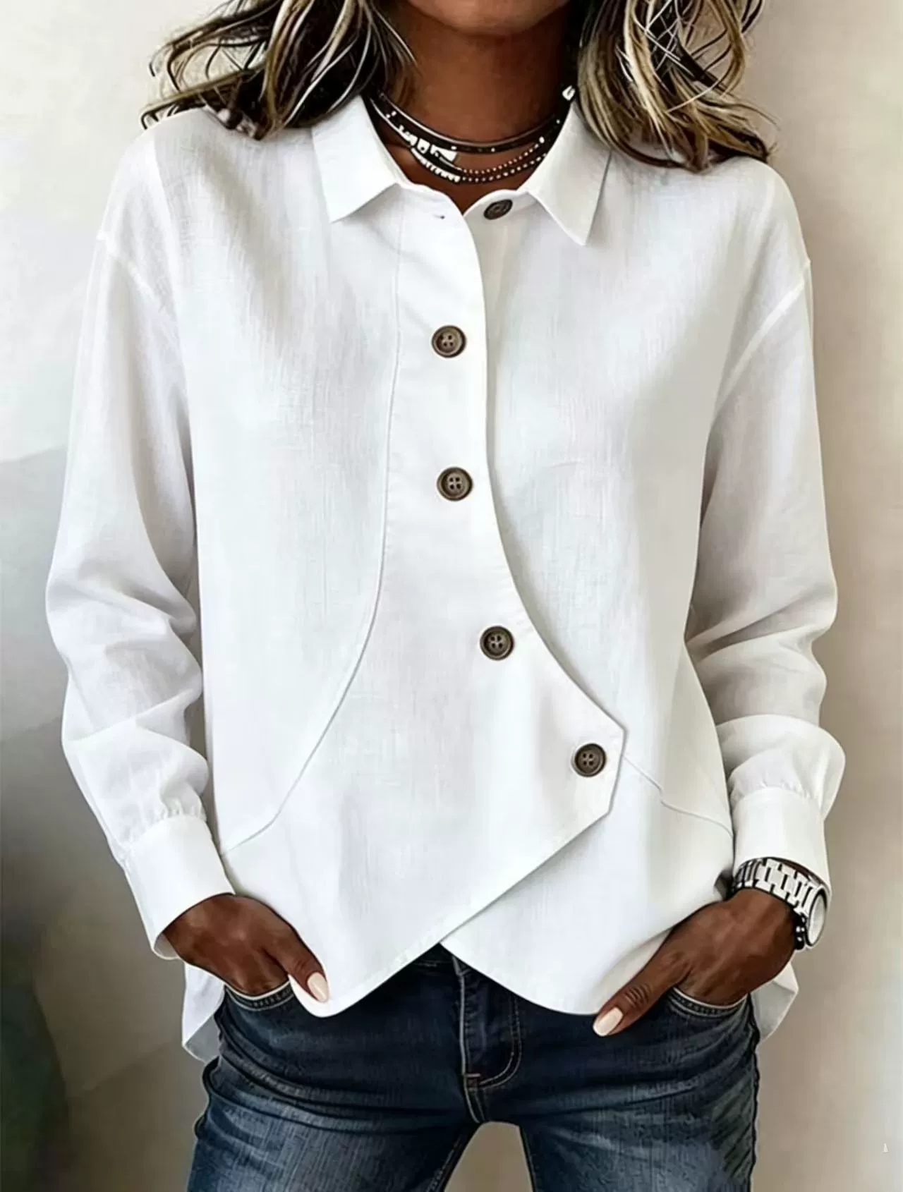 Full Size Asymmetrical Button Down Shirt Plus Size