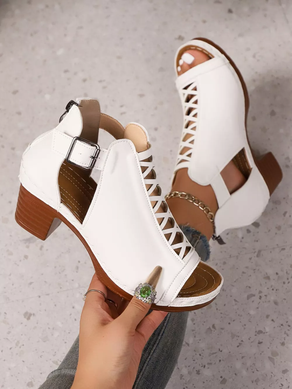 Crisscross Peep Toe Block Heels Sandals, image 3