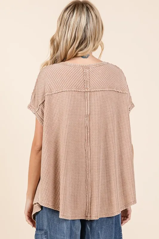 Mineral Wash Waffle Knit Pointed Hem Oversized Top, image 2