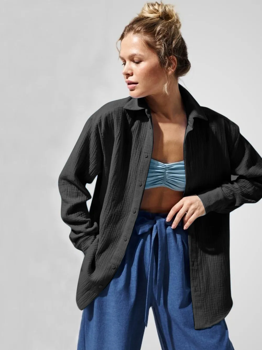 Textured Collared Neck Long Sleeve Shirt, image 35