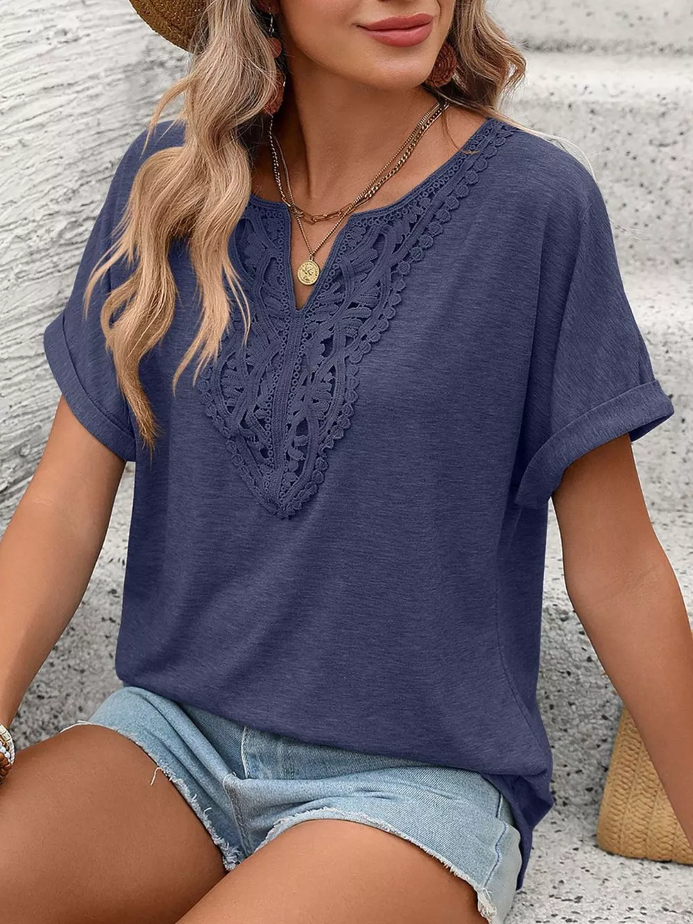Lace Trim Short Sleeve T-Shirt, image 18