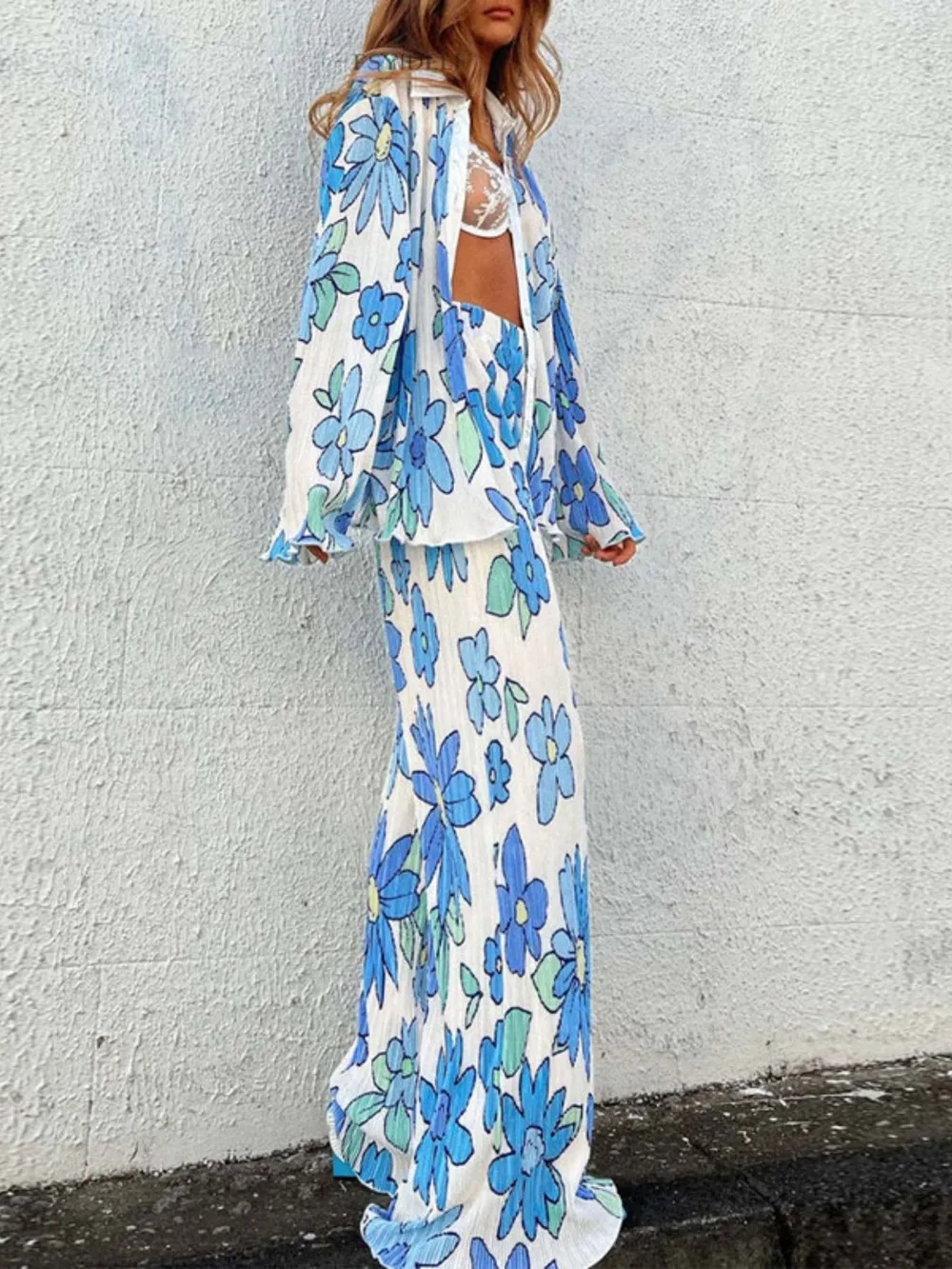 Printed Button Up Shirt and Pants Set, image 12