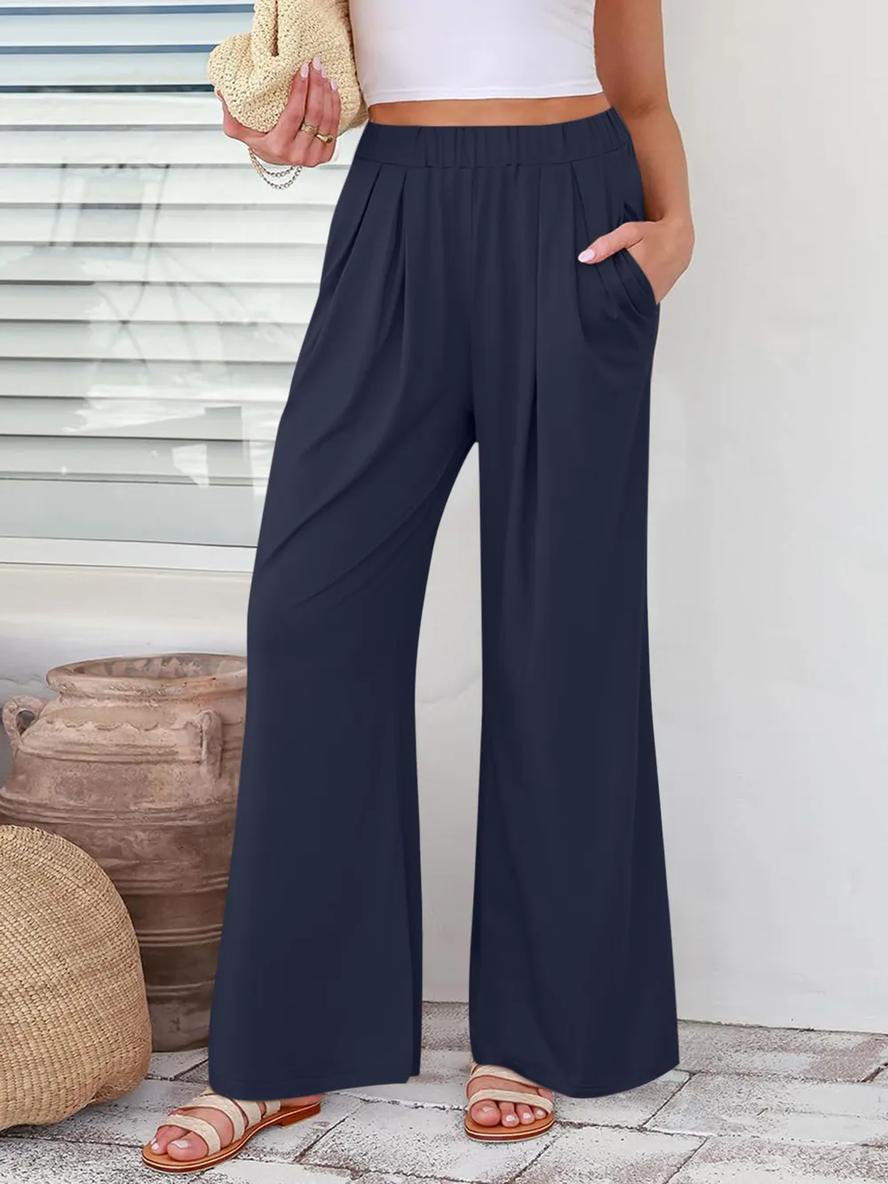 Elastic Waist Wide Leg Pants, image 25