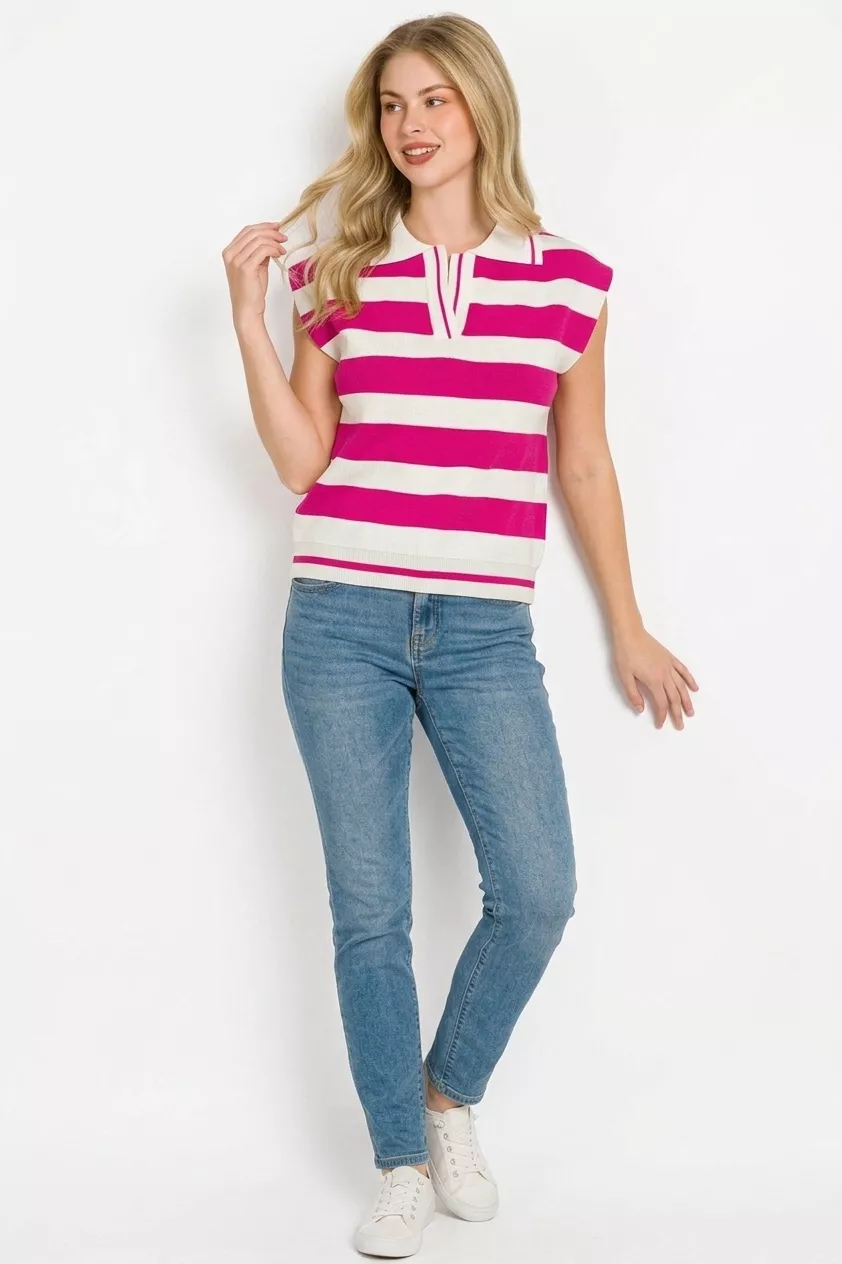 Viscose Striped Collared Sweater Vest, image 3