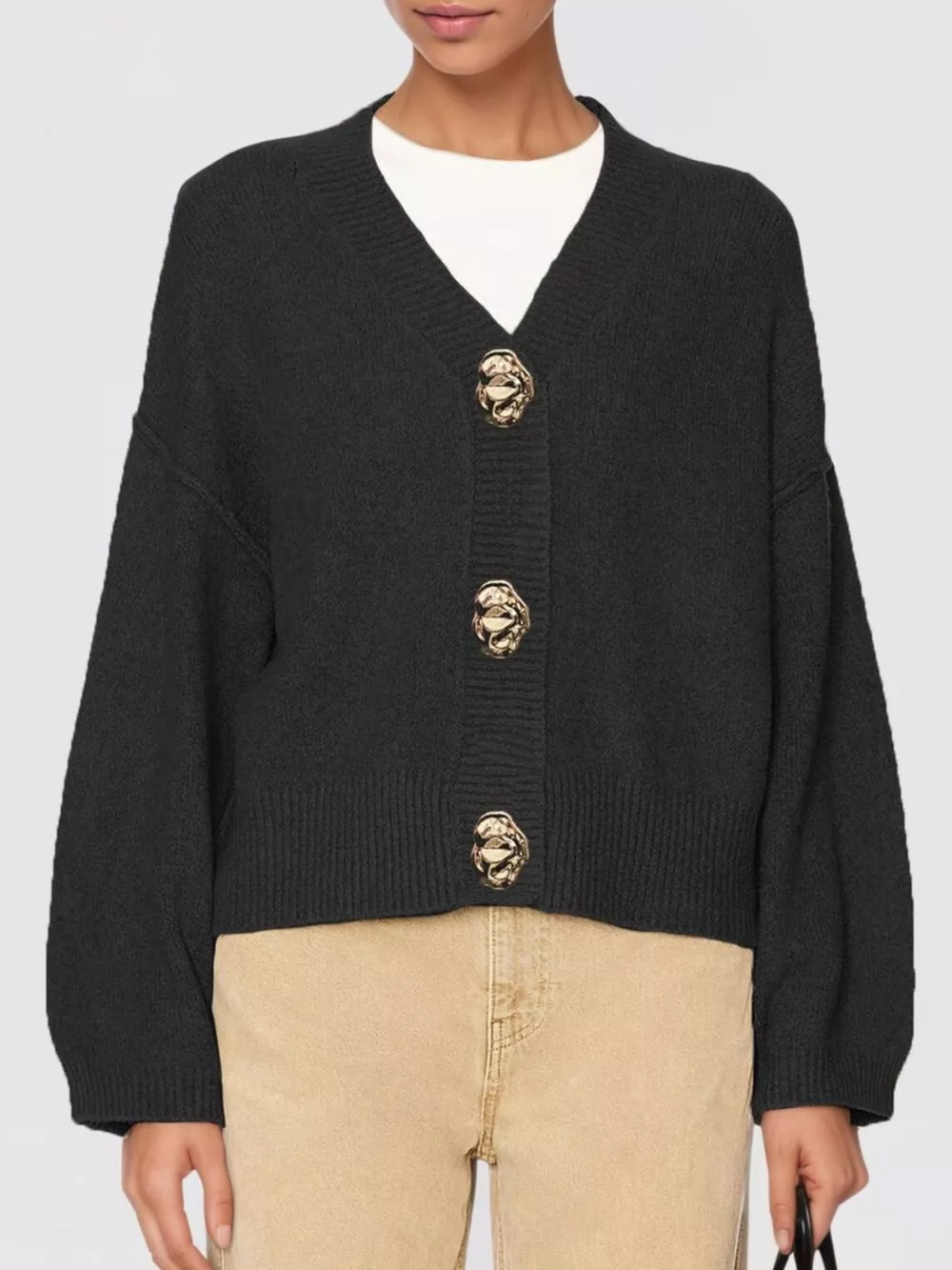 Gold Buttons V-Neck Cardigan, image 4