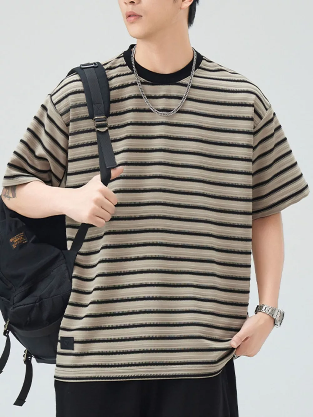 Men's Plus Size Striped Round Neck Half Sleeve T-Shirt, image 10
