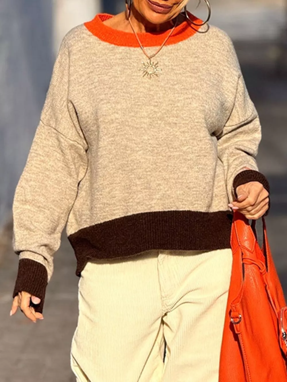 Contrast Trim Crew Neck Sweater, image 9