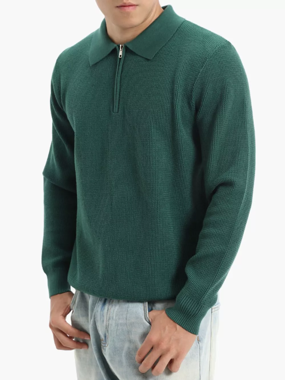 Men's Plus Size Quarter-Zip Textured Knit Top, image 6