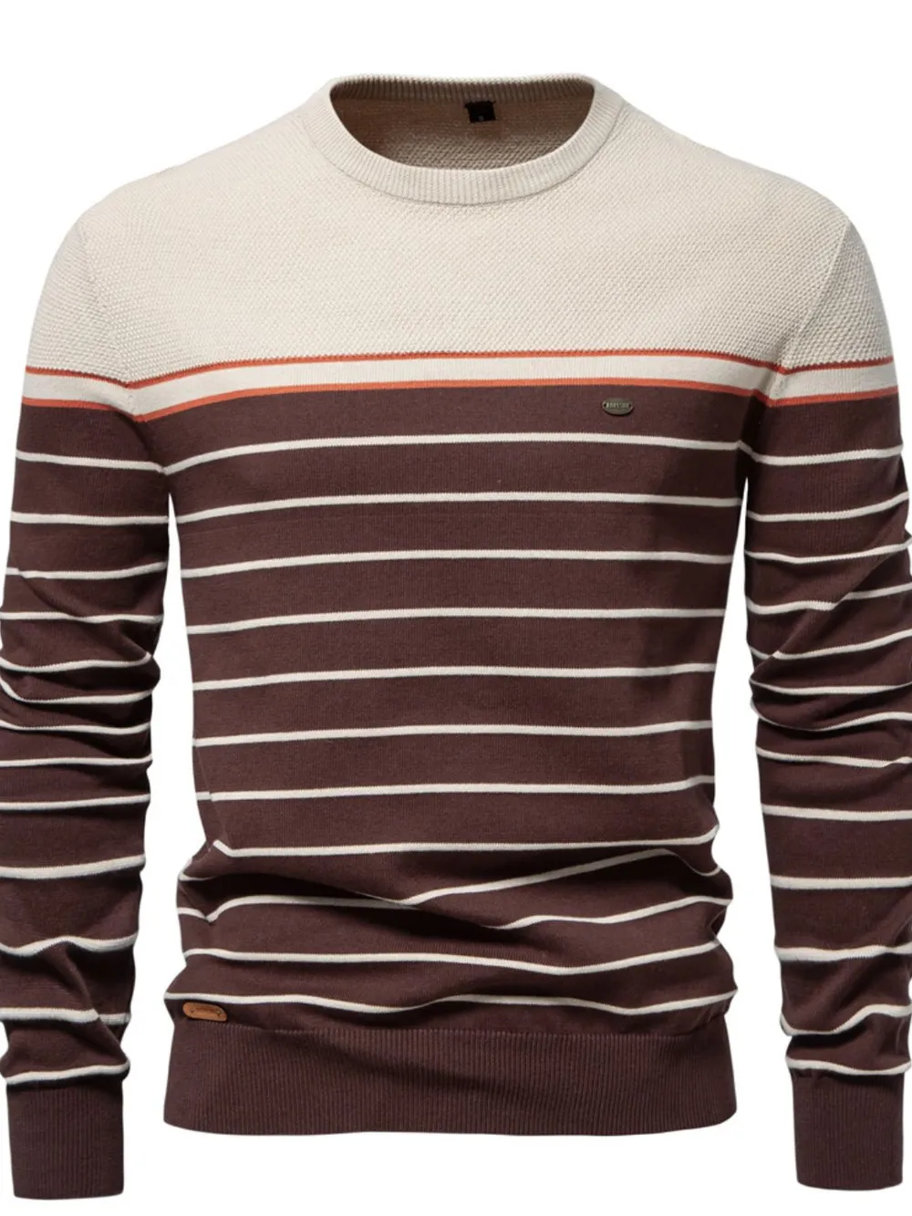 Men's Striped Round Neck Long Sleeve Sweater, image 7