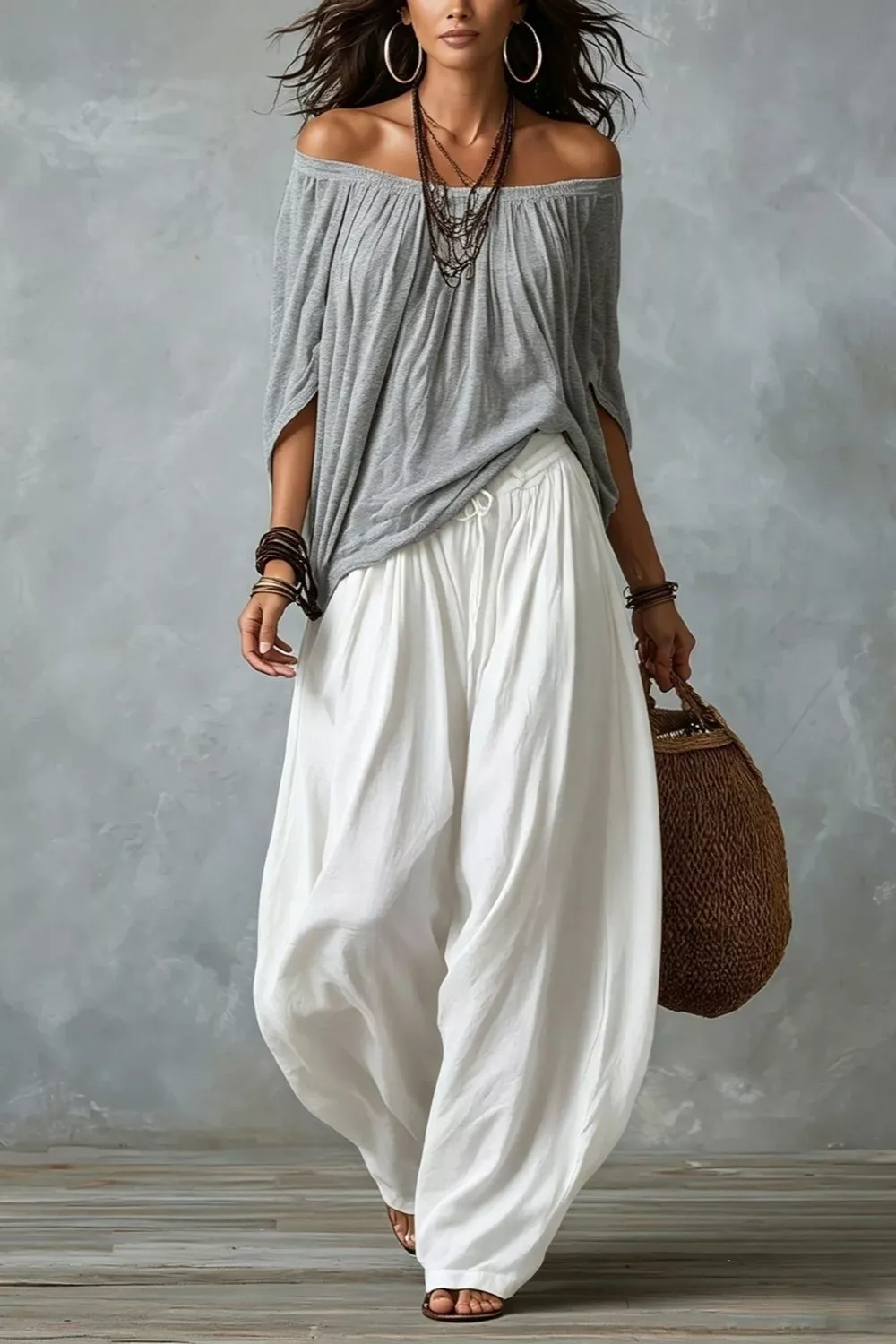 Full Size Off-Shoulder Top and Wide-Leg Pants Set Plus Size, image 7