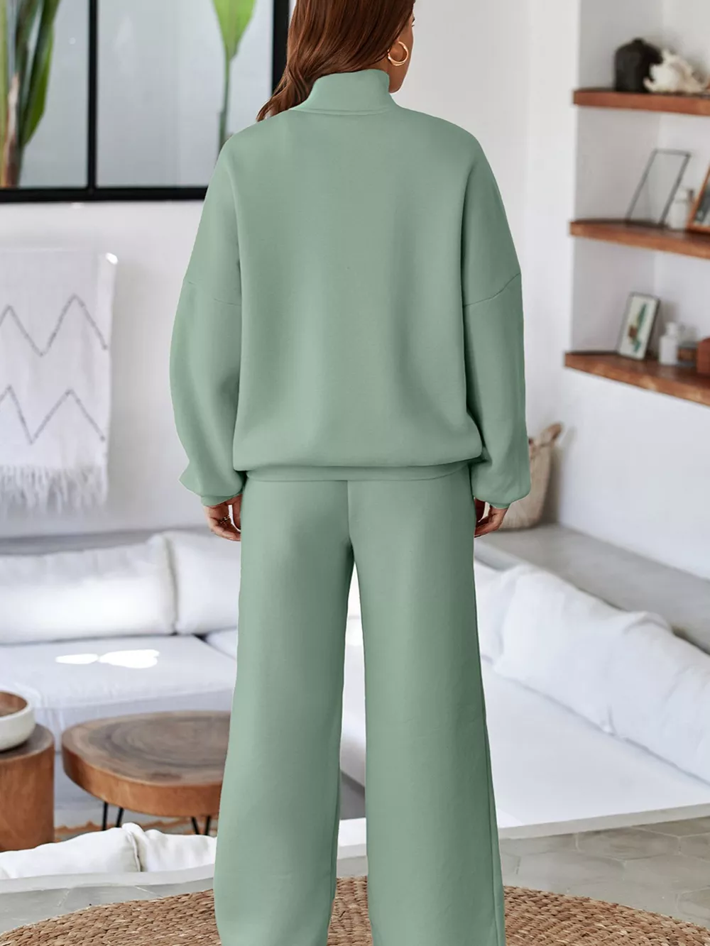 Drop Shoulder Zip Up Jacket and Drawstring Pants Active 2pcs Set, image 13