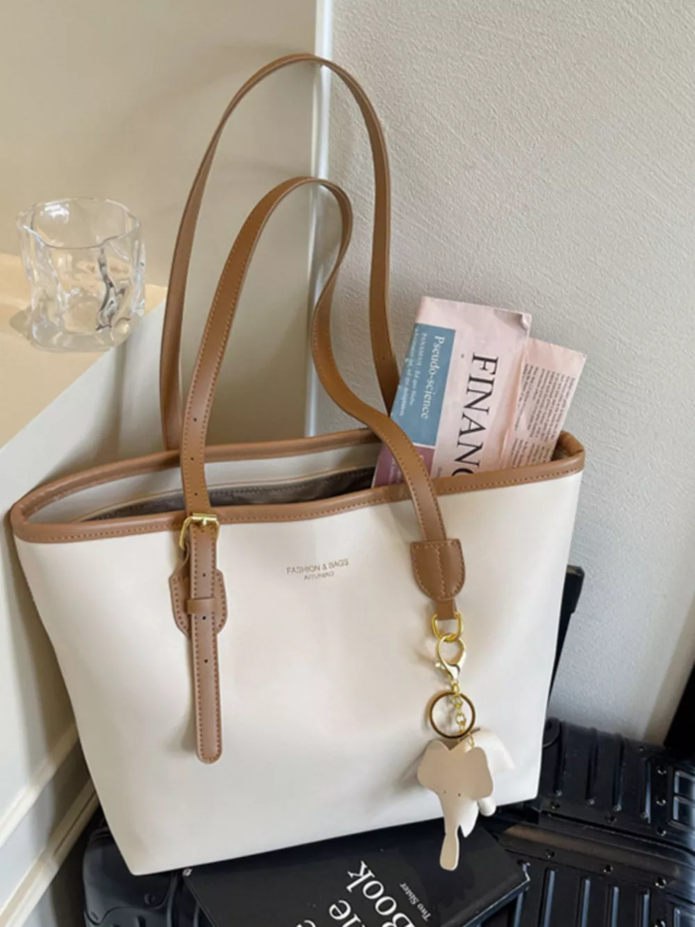 Contrast Leather Shoulder Bag, image 3