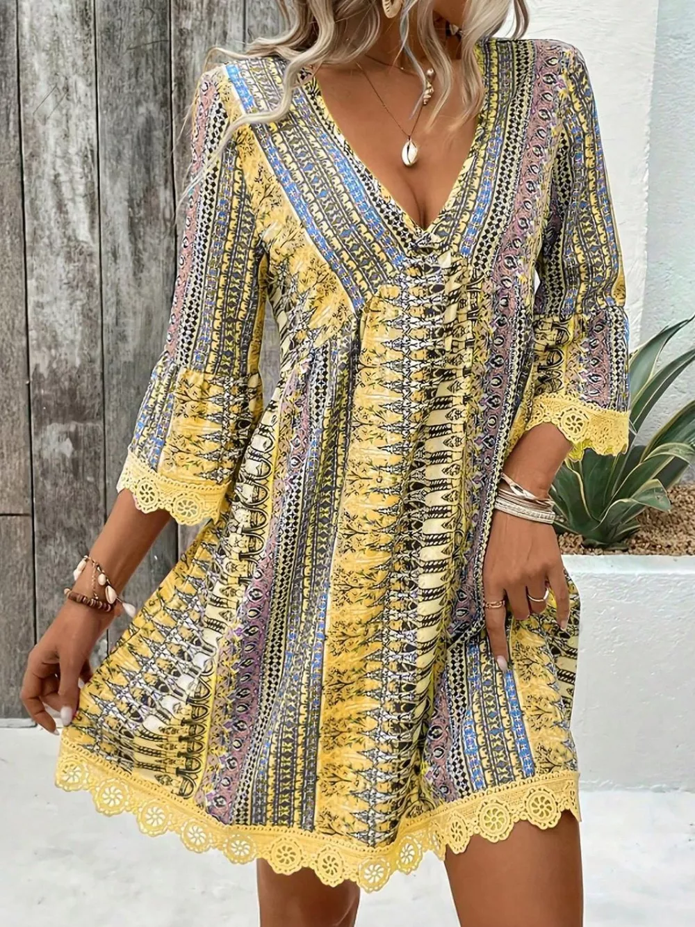 Printed V-Neck A-Line Dress, image 4