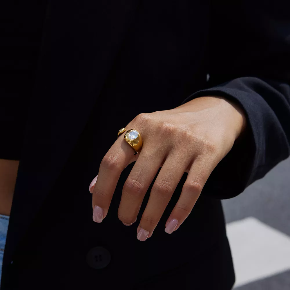 18K Gold-Plated Rhinestone Open Ring, image 9