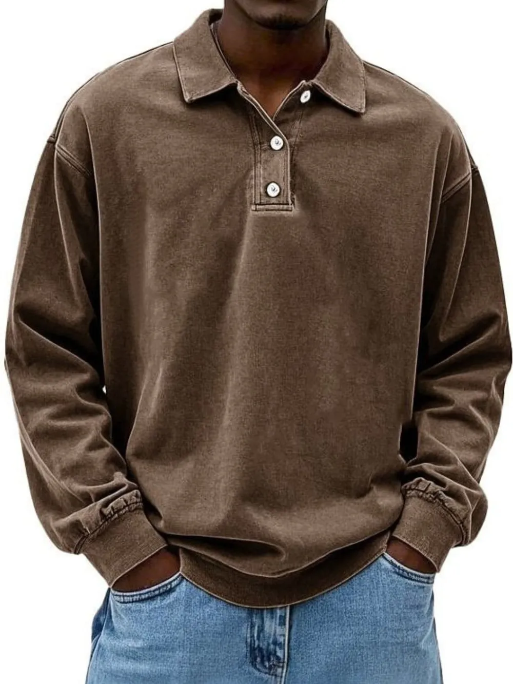 Men's Full Size Collared Neck Long Sleeve Polo Plus Size, image 9