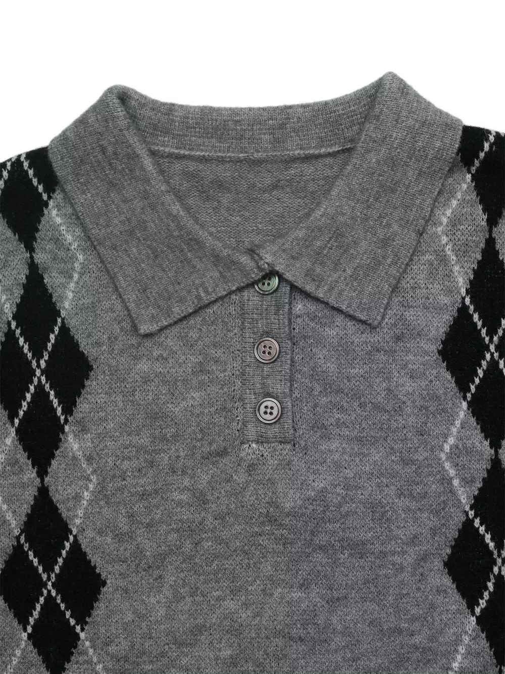 Argyle Patterned Polo Collar Sweater, image 7