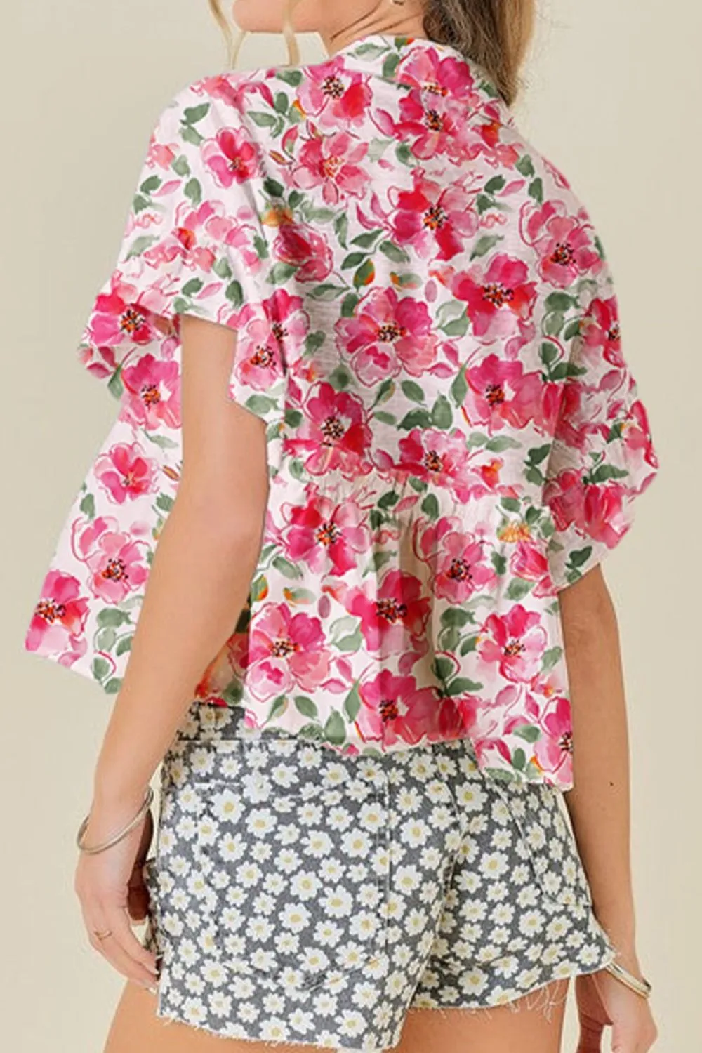 Floral Boxy Fit Ruffled Short Sleeve Blouse, image 11
