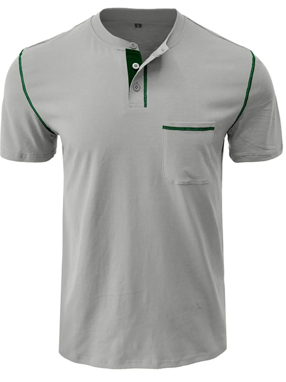 Men's Full Size Casual Henley T-Shirt with Contrast Stitching and Pocket Plus Size, image 9