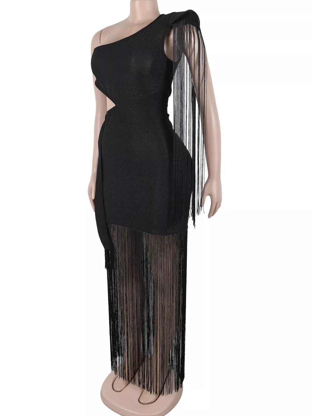 One-Shoulder Cutout Fringe Bodycon Party Dress, image 11