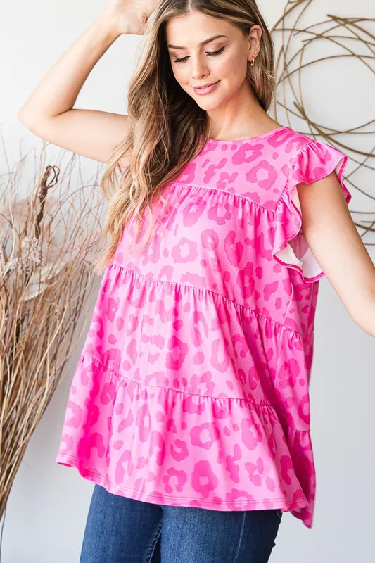 Full Size Tiered Leopard Round Neck Blouse with Ruffled Detail Plus Size, image 10