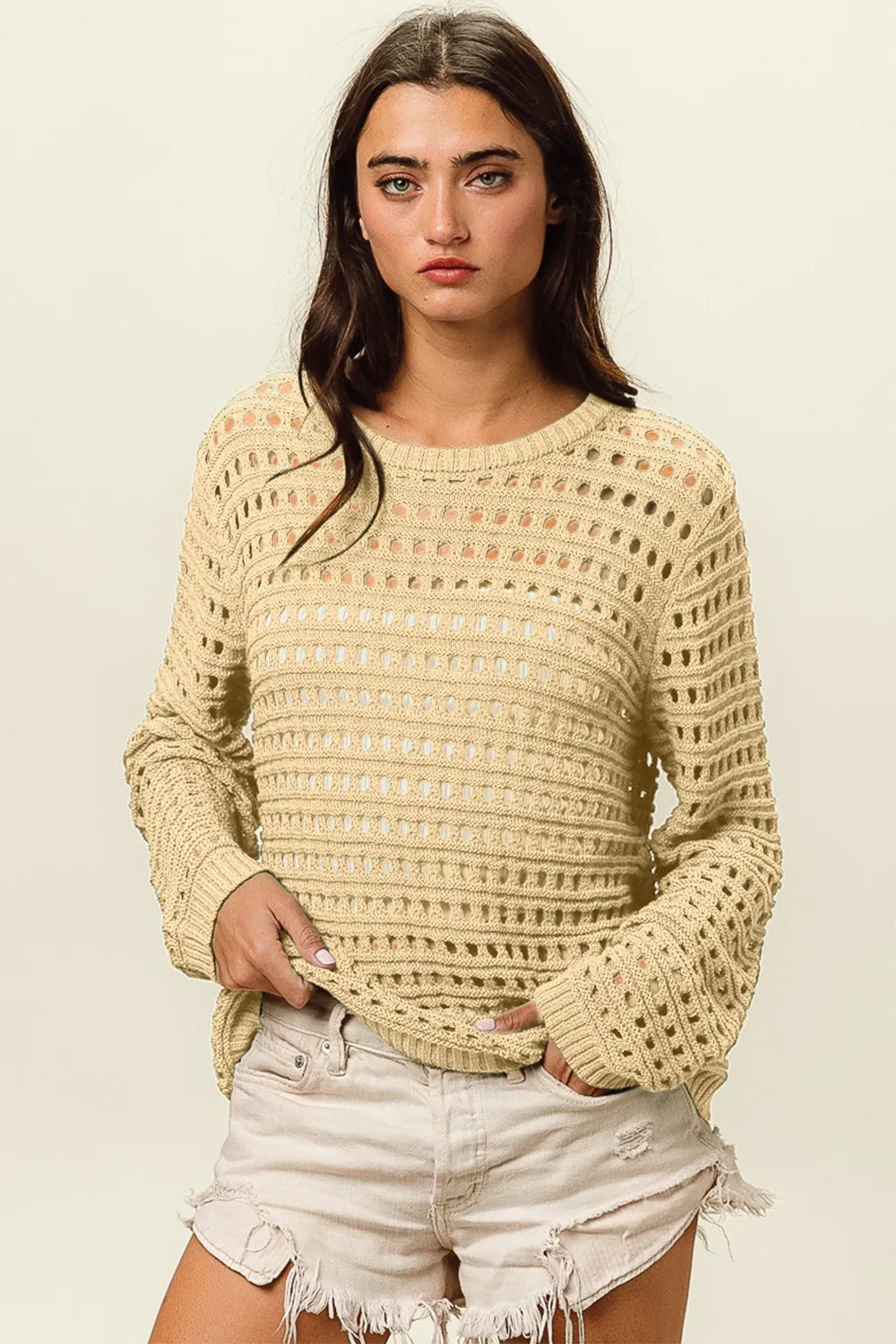 Round Neck Openwork Knit Cover Up, image 3