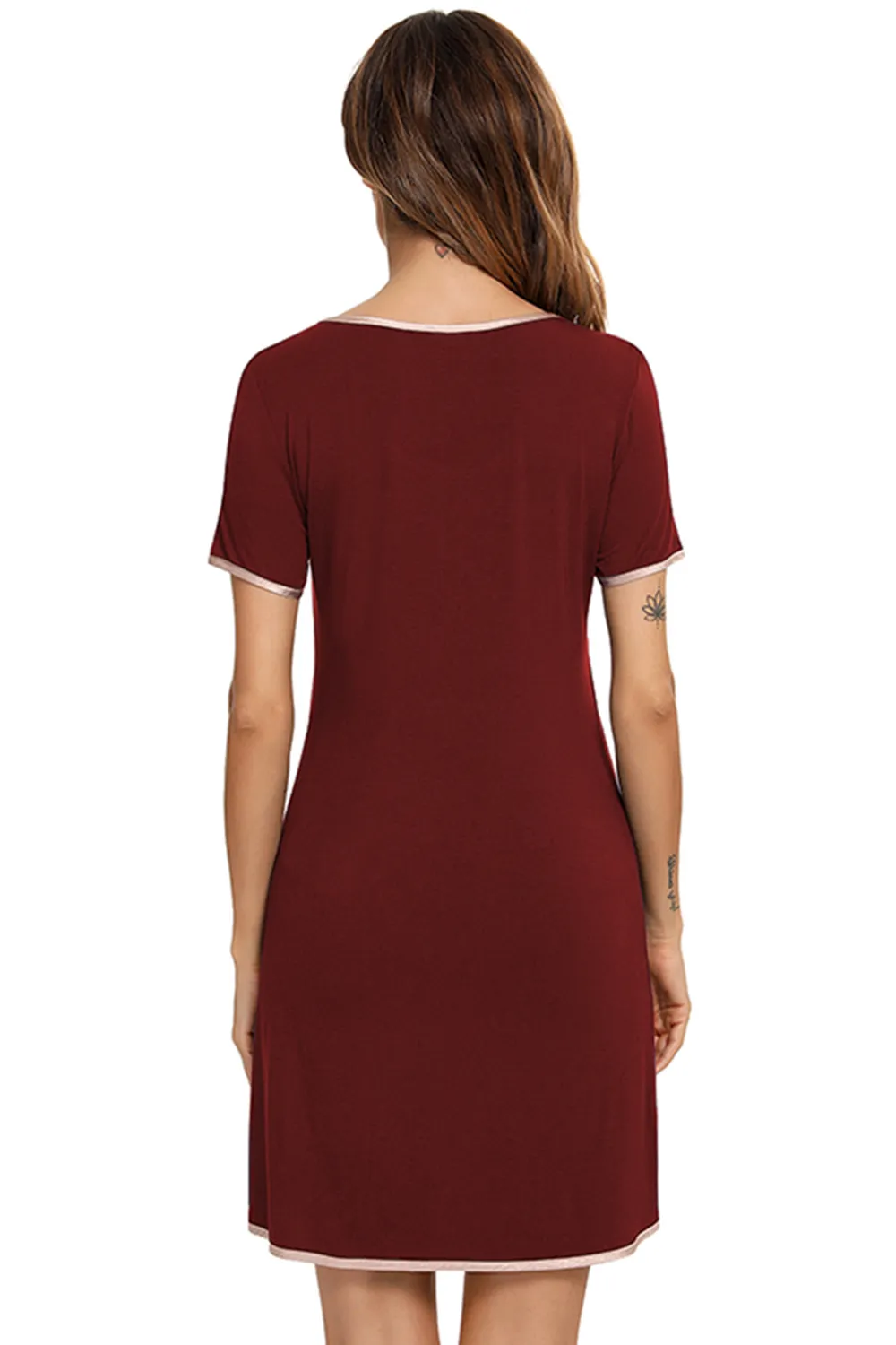 Contrast Trim Pocketed Round Neck Lounge Dress, image 13